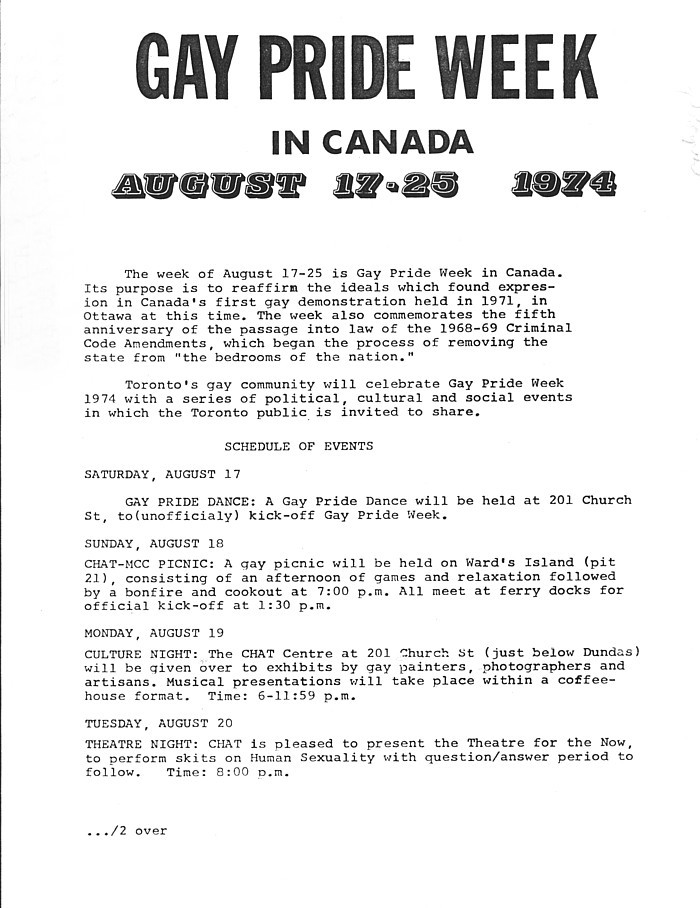 1974 gay pride week schedule first page