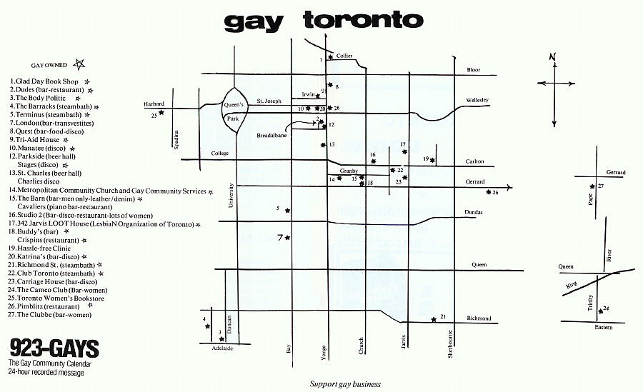 1978 Gaydays program map of gay Toronto