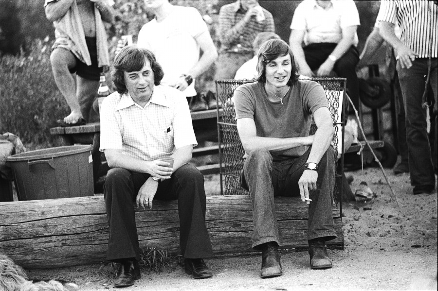1972 photo of George Hislop and David Newcome at the Gay Pride picnic, Toronto Islands