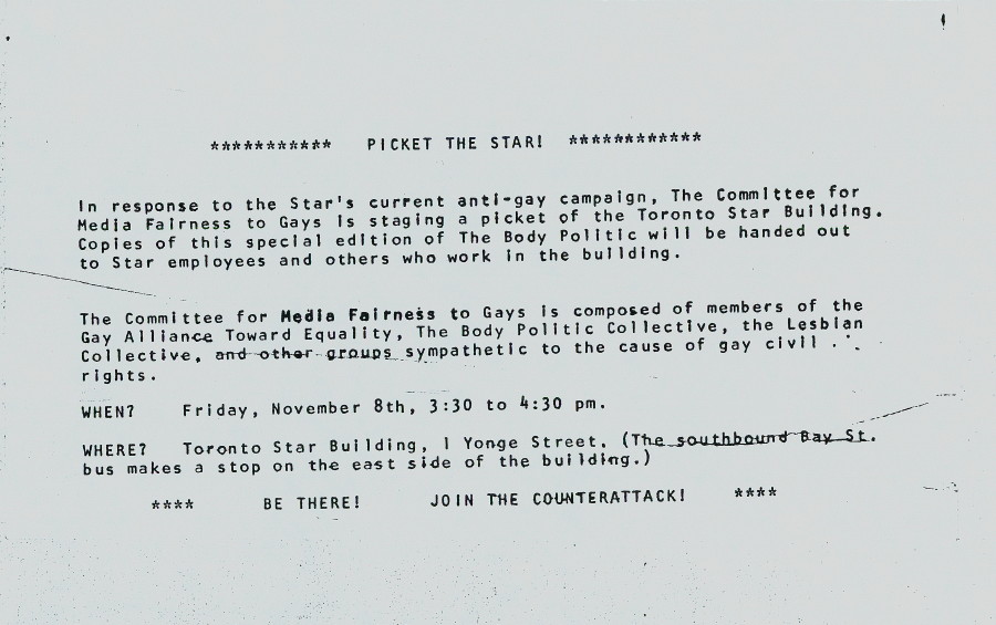 Flyer for Toronto Star picket, Friday November 8, 1974
